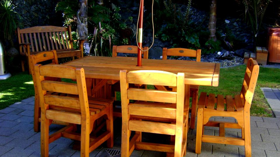 Macrocarpa Wooden Outdoor Furniture Nz, Wooden Outdoor Table And Chairs